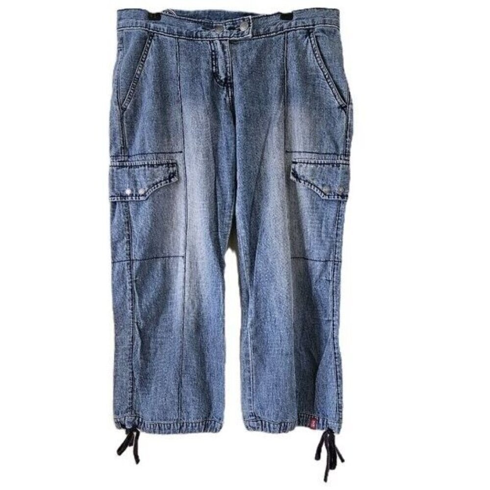 EDC by Esprit Jeans Women Youth US 9 Faded Blue Cropped Faux Cargo Pockets Y2K